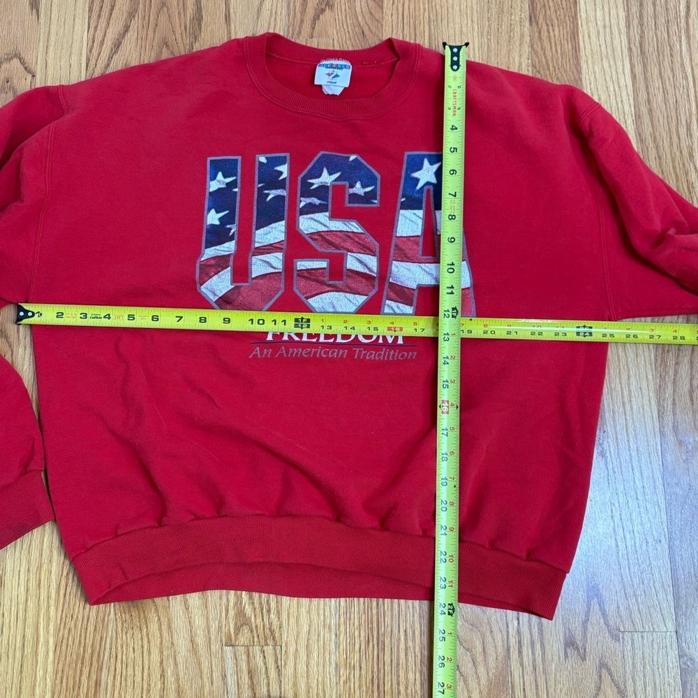 Vintage 90s Y2K USA Bright Red Patriotic Flag Sweatshirt America Freedom - Picture 11 of 14